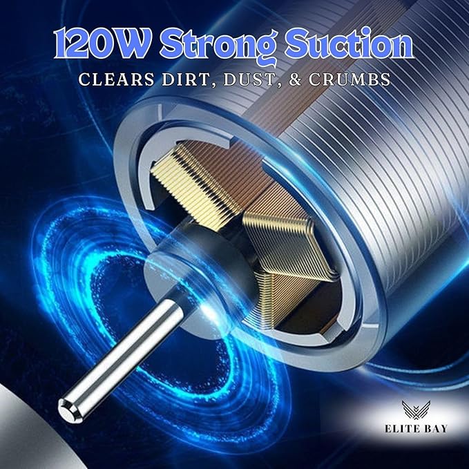 Car Vacuum Cleaner – 120W High-Power Cordless Mini Vacuum with USB Charging | Dual 2000mAh Battery | Lightweight 0.36kg | 0.5L Dust Capacity | Compact Handheld Cleaner Car Home Office