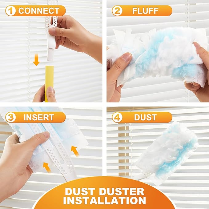 JOYMOOP Disposable Duster for Cleaning, with 1 Handles & 48 Ct Blue Heavy Duty Refills for Swiffer Feather Duster, Household Cleaning Tool for Electronics, Dusting Furniture, Blinds, Pet Hair