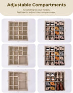 StorageWorks Shoe Organizer for Closet, Fits up to 16 Pairs, Shoe Cubby Storage Containers with Adjustable Dividers and Clear Cover, Khaki and Beige Stripes