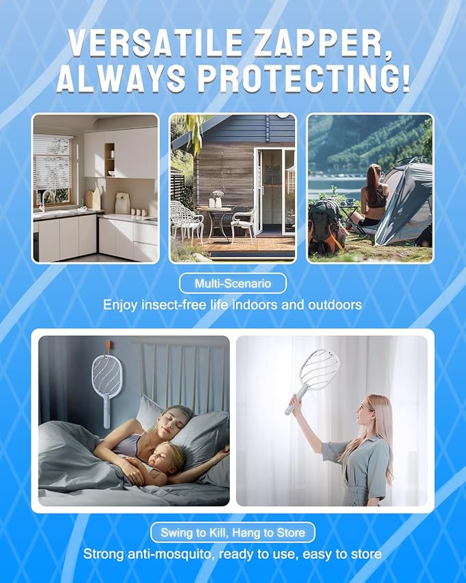 Electric Fly Swatter, 3800V Handheld Bug Zapper Racket, Type-C Rechargeable, Mosquito Zapper for Indoor Outdoor, 3-Layer Safety Mesh, Easy to Use, Lightweight (Basic 1 Pack)