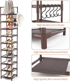 LANTEFUL Tall Shoe Rack 10-Tier Narrow Shoe Shelf Storage for 10-15 Pairs Shoe and Boot, Sturdy Shoe Storage Space Saving Corner Shoe Rack Organizer for Closet, Entryway, Living Room, Brown