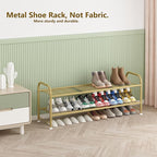 LINZINAR Shoe Rack Long 2 Tier Shoe Storage Organizer Metal Wide Shoe Shelf for Closet Entryway Bedroom 18 Paris Large Capacity, Gold