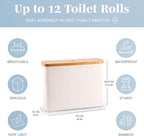 LONBET Toilet Paper Storage for 12 Rolls, Stackable & Foldable - The Ultimate Bathroom Organizer - Waterproof Basket with Bamboo Lid - Elegant Toilet Paper Storage Holder, Beige