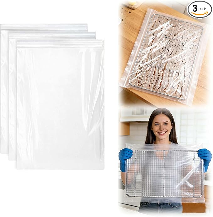 Oven Rack Cleaning Bags, Heavy Duty No Scrub Oven Rack Cleaning Bags, Reusable Leak-Resistant PE Bags for Deep Soaking Grill Grates, BBQ Racks, No Cleaner Included, 3 Pack (15.7''*23.7'')