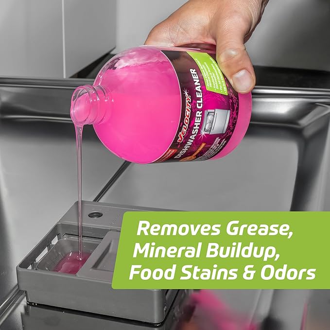 Velocity Dishwasher Cleaner and Deodorizer – 8 Uses Per Bottle. Dishwasher Cleaner and Descaler Deodorizes Interior for Sparkling Dishes, Freshens Machine & Neutralizes Odor