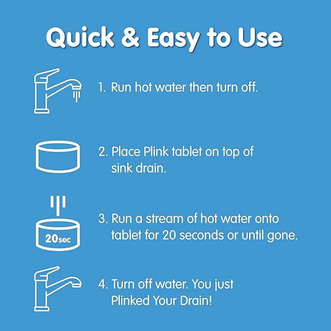 Plink Fizzy Drain Cleaner and Freshener, Prevents Drain Clogs and Buildup, Removes Odors from Bathroom and Kitchen Sinks, Septic-Friendly, Made in the USA, Lemon Scent, 18 Tablets