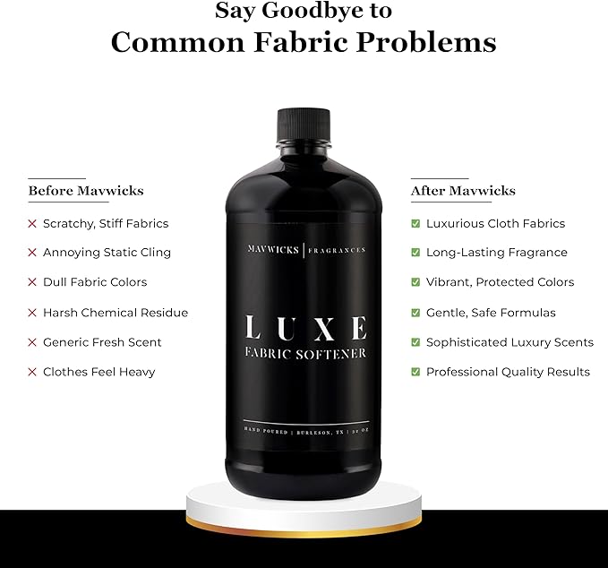 Mavwicks Fragrances - Luxury Scented Liquid Fabric Softener (Luxe) 32 Oz – Crafted with Clean Ingredients – Reduces Static, and Softens Clothes – Safe for All Fabrics and Skin