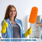 Tanlade 12 Pcs Microfiber Feather Duster for Cleaning 13-31 Inch Extendable Cobweb Dusters Ceiling Fan Duster Washable Bendable Tool for Office Car Window Furniture (Orange)
