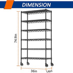 Soywey 6-Shelf Adjustable Heavy Duty Storage Shelving Unit, Metal Organizer Wire Rack for Laundry Bathroom Kitchen Pantry Closet with Wheels, Black