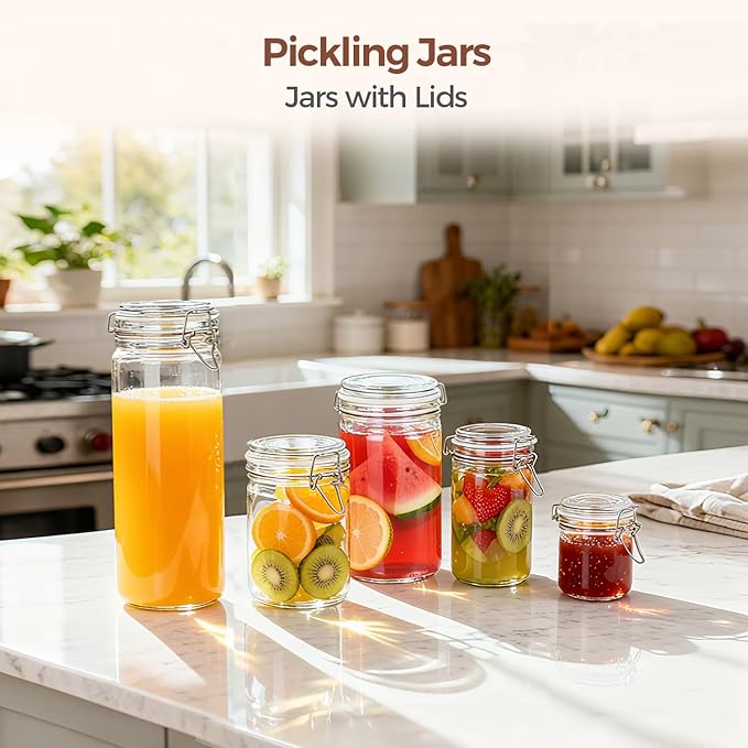 ComSaf 16oz Pint Jars with Airtight Lids (Set of 6), Cylindrical Glass Canisters for Sourdough Starter, Overnight Oats, & Pantry Organization, 500ml Hermetic Jars for Fermenting, Coffee & Spices