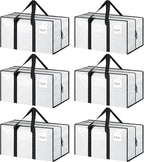 6 Pack Extra Heavy Duty Large Moving Bags with Strong Zipper & Comfortable Handles, Sturdy & Durable Clothes Storage Bags Totes Bins, Packing Moving Boxes for College Supplies, White