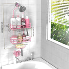 DAOYA Pink 3-Tier Over Head Shower Caddy with Soap Holder & 6 Hooks - Hanging Shower Caddy for Bathroom Organizer