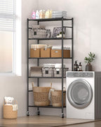 Sakugi Storage Shelves Organizer - 5 Tier Metal Shelf Organizer with Metal Wheels and Adjustable Leveling Feet, Heavy Duty Garage Shelving for Kitchen, Pantry and Closet, 33.1"x12.6"x73.5", Black