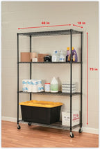 Alera ALE Complete Wire Shelving Unit w/Caster, Four-Shelf, 48 x 18 x 72, Black