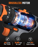 TITANCE X6 20V Brushless Drill Driver Kit, 1/2'' Cordless impact Drill, 575 IN-LBS, 36000 BPM, 3-IN-1 Mode, 2-Speed, Metal Chuck, 2.0Ah Battery, Driver Kit for DIY Project & Home Use