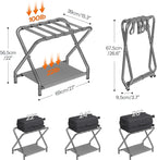 HOOBRO Luggage Rack, Pack of 2, Folding Suitcase Stand with Fabric Storage Shelf for Guest Room, Bedroom, Hotel, Holds up to 100 lb, 27 x 15.3 x 22 Inches, Space Saving, Gray GY04XLP201