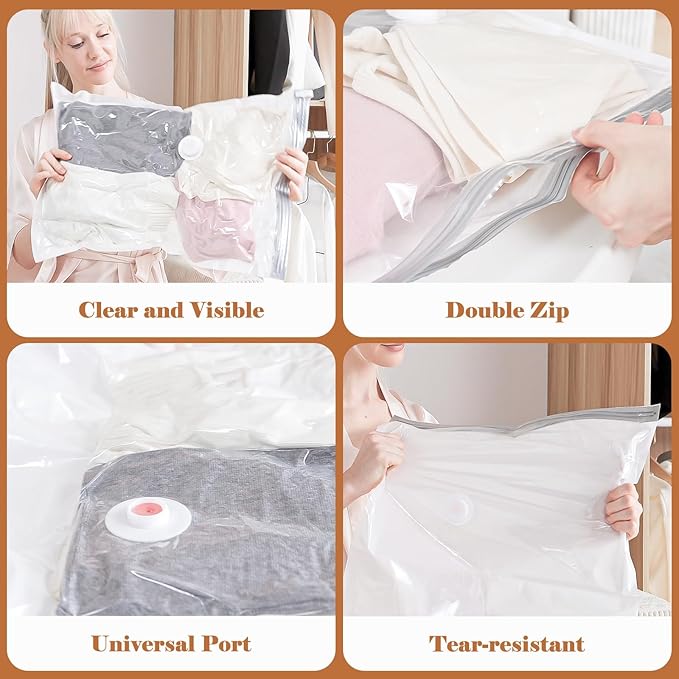 Vacbird Vacuum Storage Bags for Clothing Travel, 10 Pack Vacuum Bags with Rechargeable Cordless Air Pump(2 Large+4 Medium+4 Small), Compression Packing for Clothes Blanket Suitcase Luggage