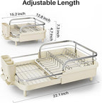 SNTD Dish Drying Rack, Expandable Dish Rack for Kitchen Counter, Stainless Steel Dish Drainer with Drainboard Set and Utensil Holder (Beige)