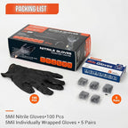 5 Mil Black Nitrile Gloves Disposable with 5 Travel Packs - Grease Resistant for BBQ, Grilling, Smoking Meat & Mechanics - Heavy Duty Food Safe, Latex Free - 110 Pcs, X-Large