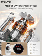 BrewVox Telescopic Cordless Stick Vacuum Cleaner for Home & Pet Hair, Smart Auto Detect, 2 Motorized Brushes, 6 Stage Filtration, 45kPa Powerful Suction, 550W Motor, 60 Min Runtime, Quick Rechargeable