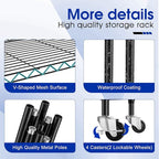 3 Pack Adjustable 6-Tier Storage Shelves with Wheels, 750 lbs Capacity Heavy Duty Wire Shelving Rack, 14" D x 24" W x 71" H Rolling Metal Shelving for Garage, Closet, Kitchen