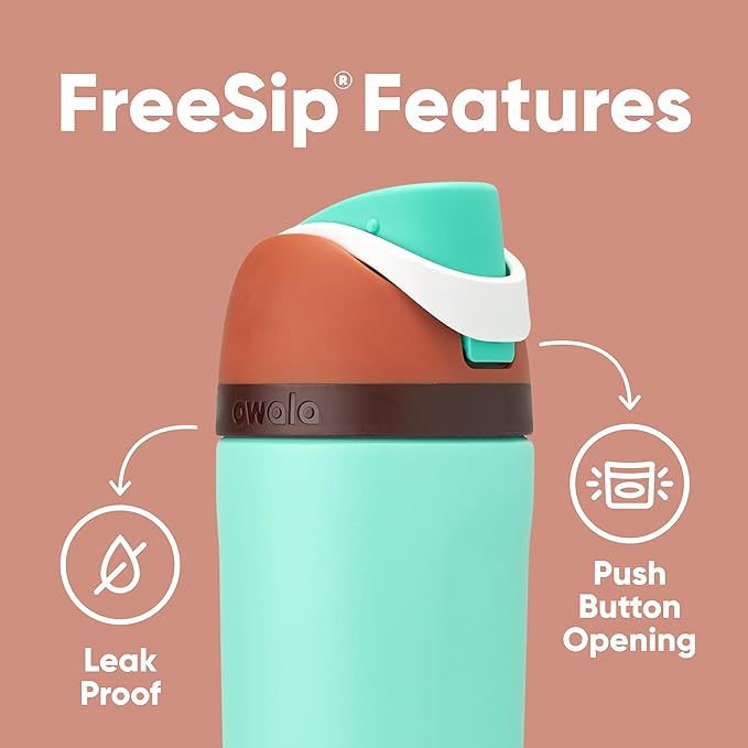 Owala Kids FreeSip Insulated Stainless Steel Water Bottle with Straw for Sports, Travel, and School BPA-Free Sports Water Bottle, 16 oz, Mint Chocolate