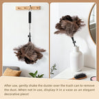 Extendable Ostrich Feather Duster with 19-49 inch Rotatable Stainless Steel Pole, Natural Feather Duster for Ceiling Fan Cobweb Dusting, Reusable Flexible Cleaning Duster(Include 2 Replacement Heads)