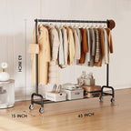 Heavy Duty Clothing Racks for Hanging Clothes Rack, 45" Wide Rolling Garment Rack Metal Clothing Hanger Rack with Wheels Wardrobe Rack for Coats, Shirts, Dress, (Black)