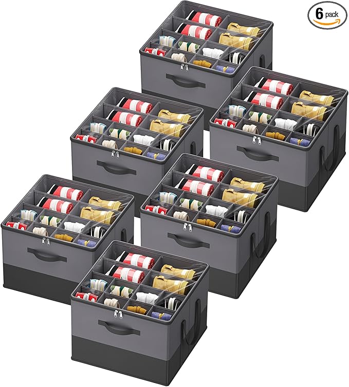 Lifewit 6 Pack Shoe Storage Organizer for Closet, Large Shoe Box Storage Containers with Clear Cover, Foldable Storage Bins Fit for Boots Fits 72-96 Pairs (Each 12-16 Pairs) Gray and Black