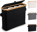Toilet Paper Storage Basket with Lid, Bamboo Toilet Paper Storage Holder Stand Organizer for Bathroom, Toilet Paper Storage Box Container with Handle, Tissue Storage Bin for Small Place Closet, Black