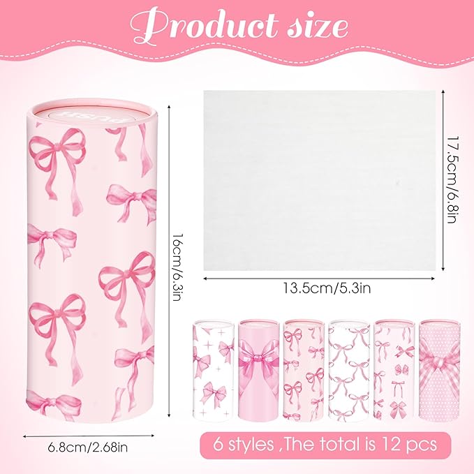 Outus 12 Pcs Car Tissues Cylinder Holder with 3 Ply Facial Tissue Bulk Black White Round Tissue Holder Travel Tissues Boxes Container for Car Cup Wedding Birthday Party (Bow)