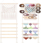 SNOWSTAR Macrame Hair Claw Clip Organizer,Large Capacity Mesh Bag Scrunchies Holder and Hair Ties Organizer for Women Girls,Hair Accessorie Hanging Storage Home Decor Wall,Door
