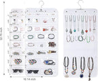 Freegrace Hanging Jewelry Organizer with Secure Zipper Closure - 360° Revolving Hanger, 25 Clear Pockets, 23 Necklace Hooks - Foldable Travel Storage & Closet Display (White)