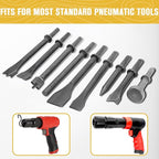 Air Hammer Bits Set - 9pcs Pneumatic Hammer Chisel Bits, Air Chisel Bits, Air Hammer Punch Chipping Bits Set, Air Hammer Atachments for Tile Masonry Concrete Stone Demolition, Rust Removal, Drilling