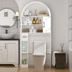 Spurgehom Over The Toilet Storage Cabinet, Bathroom Shelf Organizer Freestanding, Bathroom Arch Cabinet Over Toilet with Toilet Paper Holder and Anti-Tipping Device, White