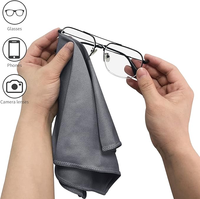Puomue 6 Pack Microfiber Glass Cleaning Cloth, 16 Inch X 16 Inch, Lint Free Quickly Clean Window, Glasses, Windshields, Mirrors, and Stainless Steel, Grey
