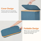 Lifewit 80L Laundry Basket with Lid, Clothes Hampers for Laundry with Bamboo Handles and 1 Removable Bag, Large Foldable Laundry Hamper for Bedroom, Bathroom, Dorm, Laundry Room, Dark Blue