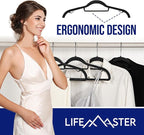 Lifemaster Versatile Clothes Hanger Set - 50 Pieces Space-Saving Dry and Wet Clothes Hanger Set with 360° Swivel Hook and Non-Slip Rubber Design - Black