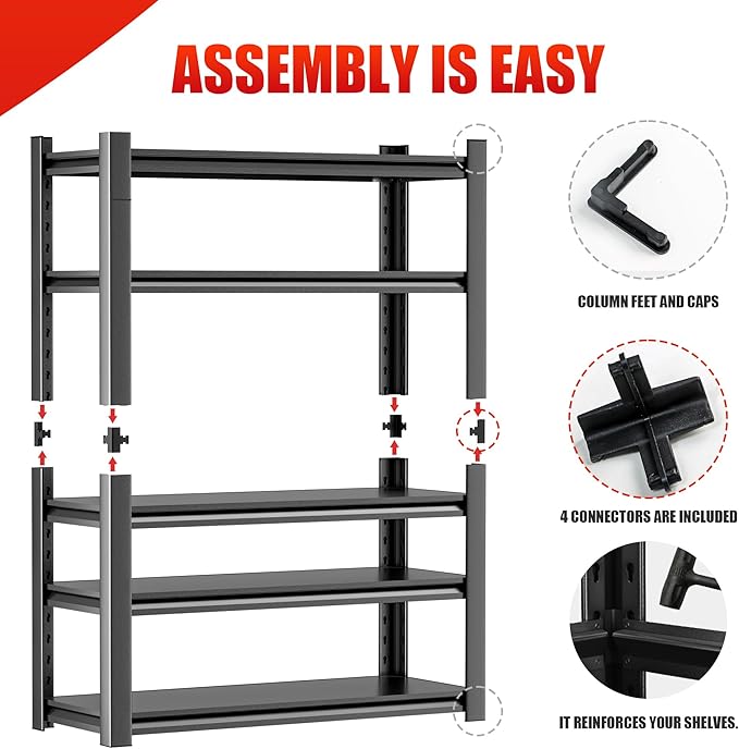 OLLRRACT Heavy Duty Garage Shelving 24" D x48 W x72 H– Durable Metal Storage Shelf Organizer for Garage, Workshop, or Utility Rooms, Heavy Duty Shelving Rack