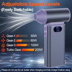 Metal Electric Compressed Air Duster, 300000RPM High Speed Rechargeable Air Blower&Pump for Leaf Blower with Digital Display, 4-Speed Modes-Brushless Motor Mini PC Dust Cleaner with Light(Black)