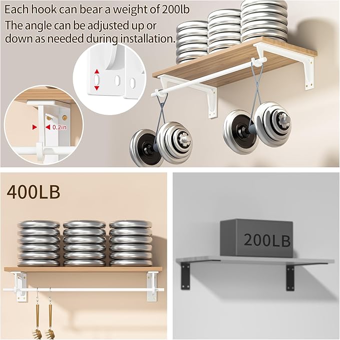 Closet Rod Support Bracket 12 inch WYGWP Heavy Duty Closet Shelves Brackets with Rod Shelving Supports 400lbs, Wall Mounted Shelf and Rod Holder for Armoire Wardrobe and Walk-in Closet Decor