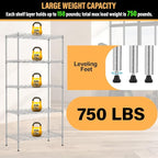 5-Tier Shelves Height Adjustable Storage Shelves Shelving Unit 21”Dx11”Wx48”H Wire Shelving NSF Certified Storage Shelf with Leveling Feet for Home Kitchen Garage, Chrome