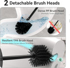 DOWRY Toilet Bowl Brush and Holder for Bathroom, Deep Cleaning Toilet Brush and Holder Set with Long Handle, Hidden Toilet Bowl Brush with Replaceable Head,Modern Decor Black Round 2PCS