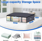 TasticTotes Under Bed Storage Containers, 6 Pack Blanket Storage Bags, Collapsible Storage Bags with Big Zippers, Clear Front, Shoe Storage and Organization for Clothes, Comforter, 60L, Grey
