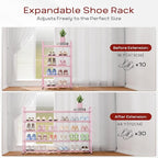 Bumusty 5-Tier Long Expandable Shoe Rack for Closet, 18"-44" Adjustable Shoe Rack for Entryway, 25-30 Pairs Large Shoe Organizer Shelf Storage, Sturdy Metal, Pink