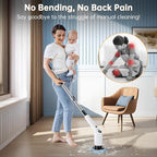 Electric Spin Scrubber, Cordless Shower Scrubber with 8 Scrub Brush, 2 Speed with Adjustable Extension Handle, Battery Level Display, Power Scrubber for Bathroom Bathtub Tile Floor (Black)