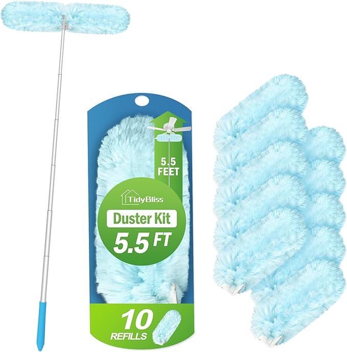 Dusters for Cleaning with Extension Pole for Swiffer, 66 inches Extended Handle Dusting Wand Kit with 10 Refills, 360 Degree Heavy Duty Microfibers Dust Removing Tool for Ceiling Fan Wall