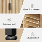 Over The Toilet Storage Cabinet with Fluted Doors and Adjustable Shelf, Tall Bathroom Organizer with Metal Stand Space Saver Over Toilet , Wood Rack for Bathroom, Restroom, Laundry, Natural Oak