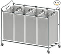 Simple Houseware 4-Bag Heavy Duty Laundry Sorter Rolling Cart, Silver