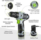 WORKPRO 12V Cordless Drill Driver and Home Tool Kit, Hand Tool Set for DIY, Home Maintenance, 14-inch Storage Bag Included